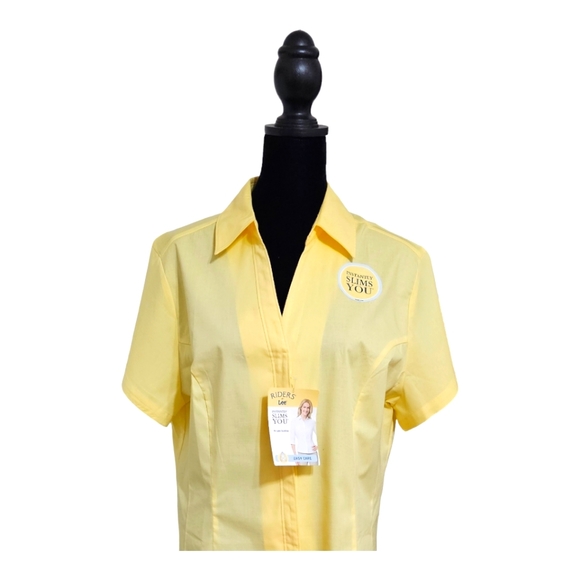 Riders by Lee Tops - RIDERS by LEE Easy Care Slimming Women's Short Sleeve Button Down Top Yellow L